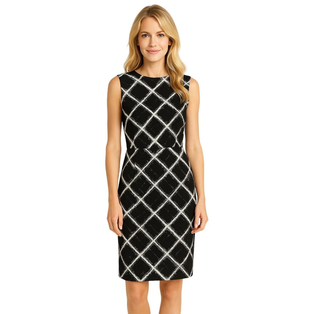 VINTAGE Tabak black white shift diamond design sleeveless